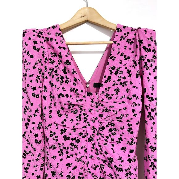 ROTATE NWT Fine Jacquard Floral Ruched Mini Dress in Pink Size 6 - Picture 9 of 16